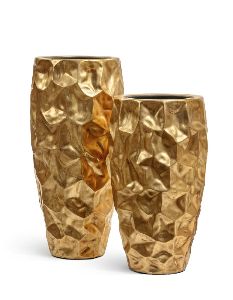 Кашпо Effectory - серия Metal - Высокий округлый конус Design Сrumple - Сусальное золото