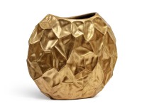 Кашпо Effectory - серия Metal - Плоская сфера Design Сrumple - Сусальное золото Длина 58 см Ширина 28 см Высота 52 см