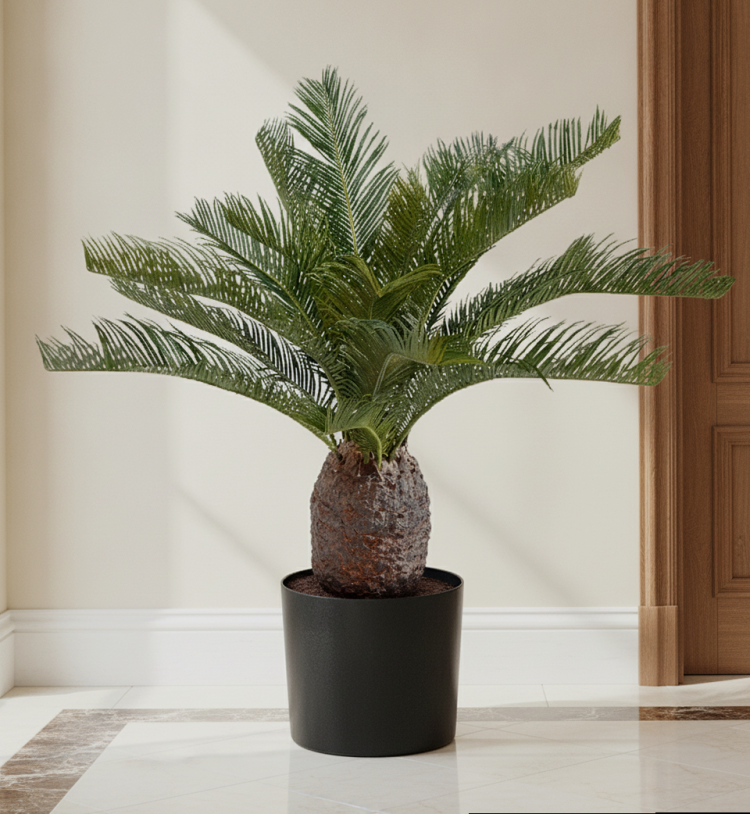 Композиция Розовое Яблоко — 122 см — Пальма Цикас 65 см — Кашпо 30×57 см