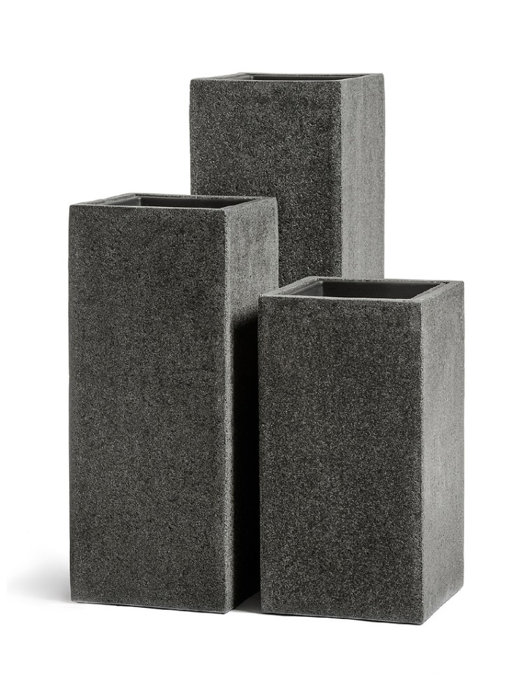 Кашпо Effectory Stone Высокий куб Тёмно-серый камень