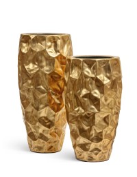 Кашпо Effectory - серия Metal - Высокий округлый конус Design Сrumple - Сусальное золото с автополивом